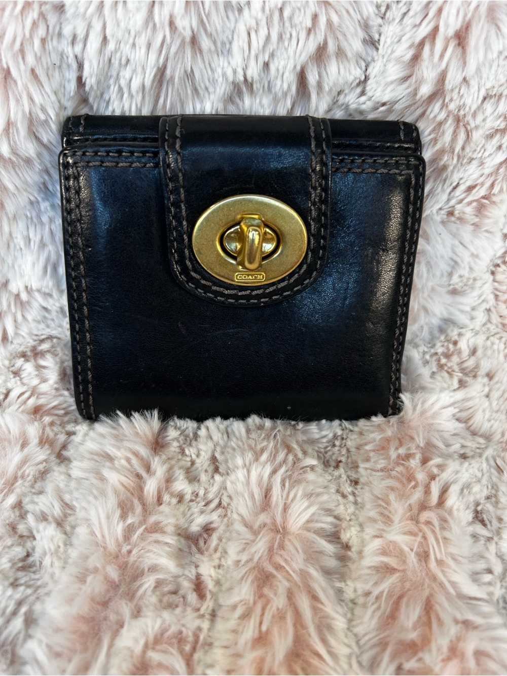 Coach Black Leather Turnlock Wallet